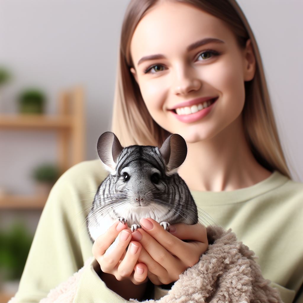 Exotic Pet for Your Family How to Choose the Right One, a woman happily holding a pet chinchilla in her hands